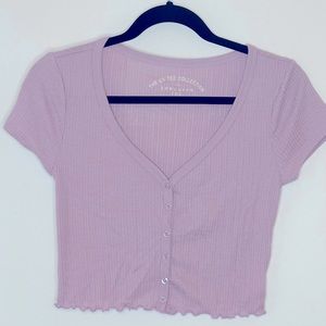 Aero Crop top button up lettuce hem. Size S Small.  Color Lavender